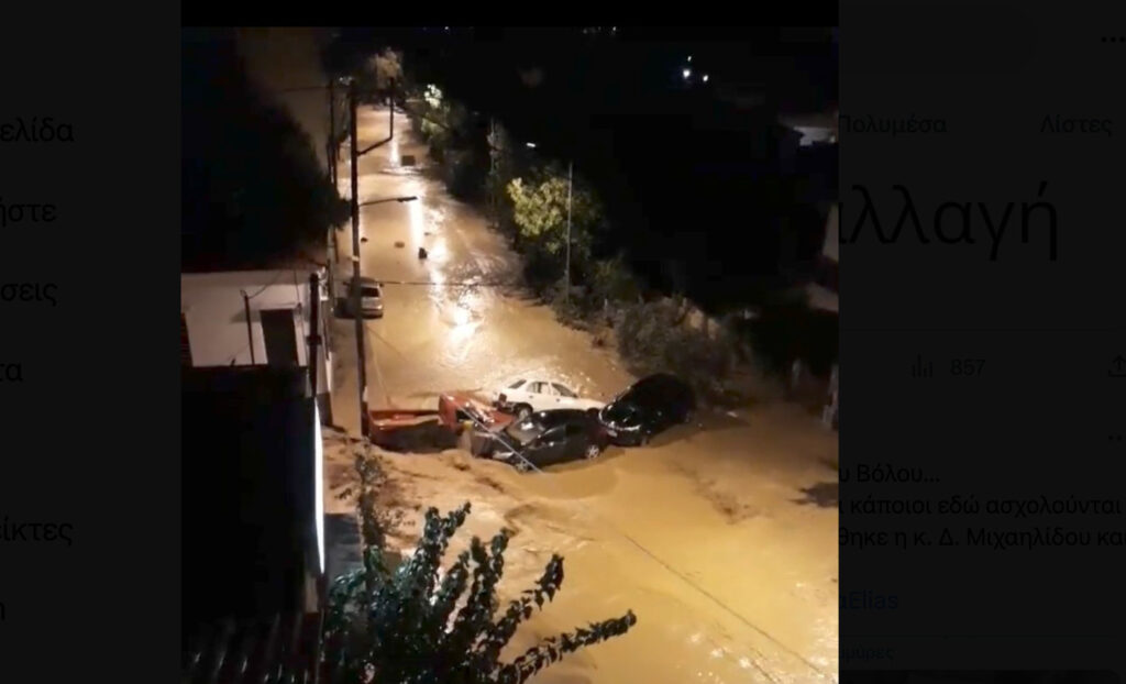 Τραγική-η-κατάσταση-στον-Βόλο:-Ορμητικοί-χείμαρροι,-λάσπη,-σκοτάδι-και-εγκλωβισμένοι-πολίτες